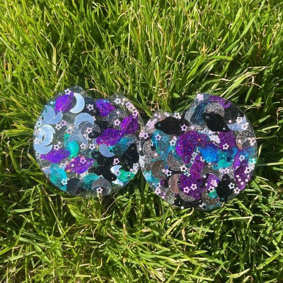 Galaxy Moon & Stars Resin Car Coaster Set - Picture 3 of 11